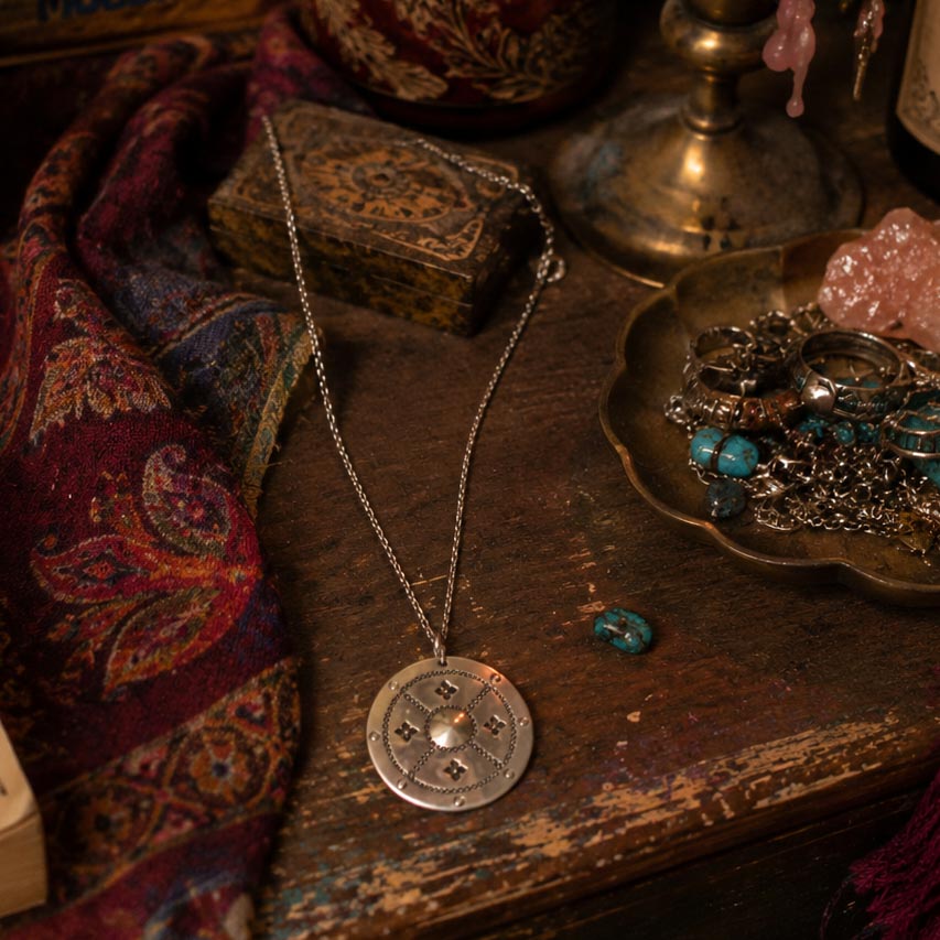 Large Geometric Disc Pendant Necklace