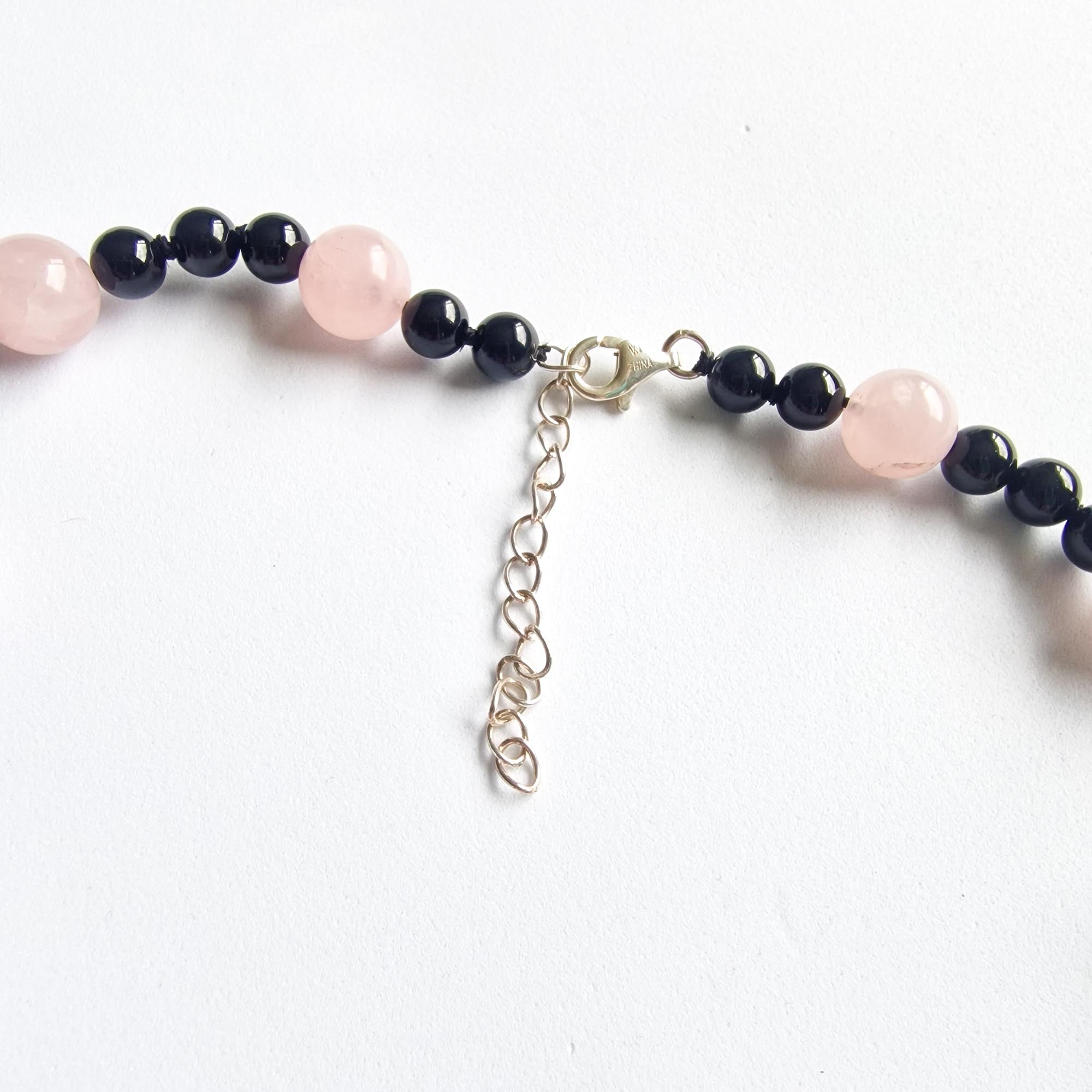 Pink & Black Glass Beaded Necklace with Floral Cloisonné-Style Pendant