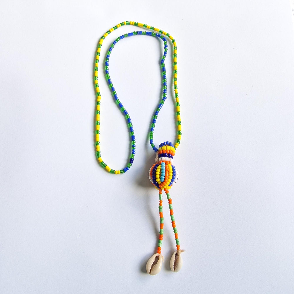 Handmade Glass Seed Bead & Cowrie Shell Necklace – Colourful Statement Jewellery