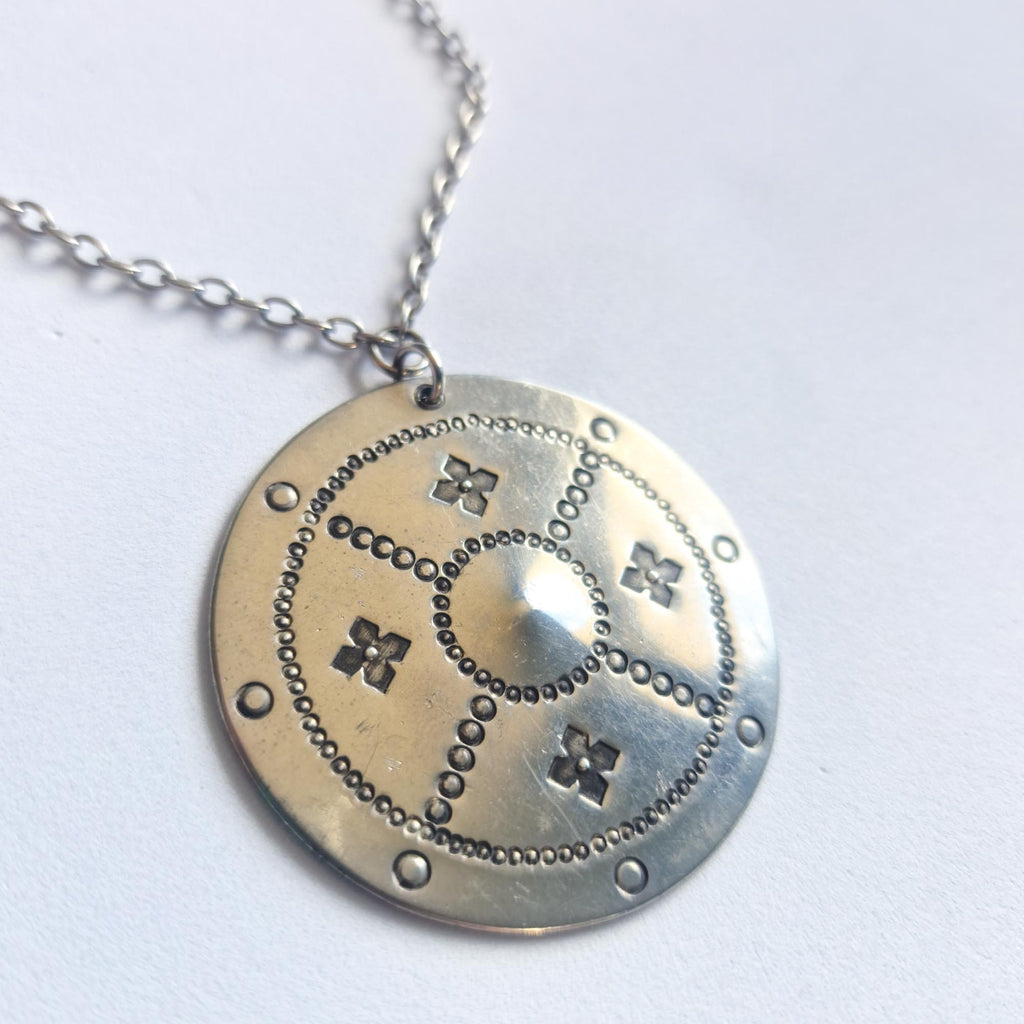 Large Geometric Disc Pendant Necklace