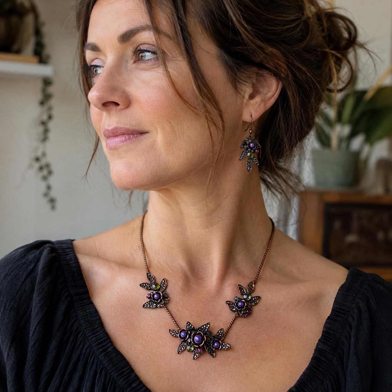 EAST Copper Floral Necklace & Earrings Set
